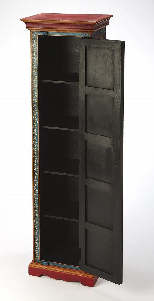60" Red, Blue, and Gold Bohemian Hand Painted Accent Cabinet