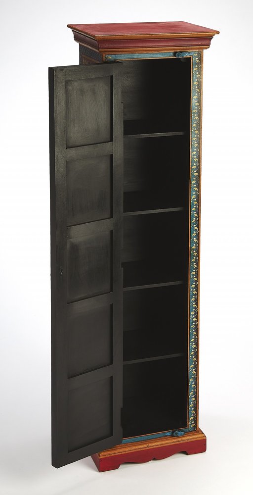 60" Red, Blue, and Gold Bohemian Hand Painted Accent Cabinet