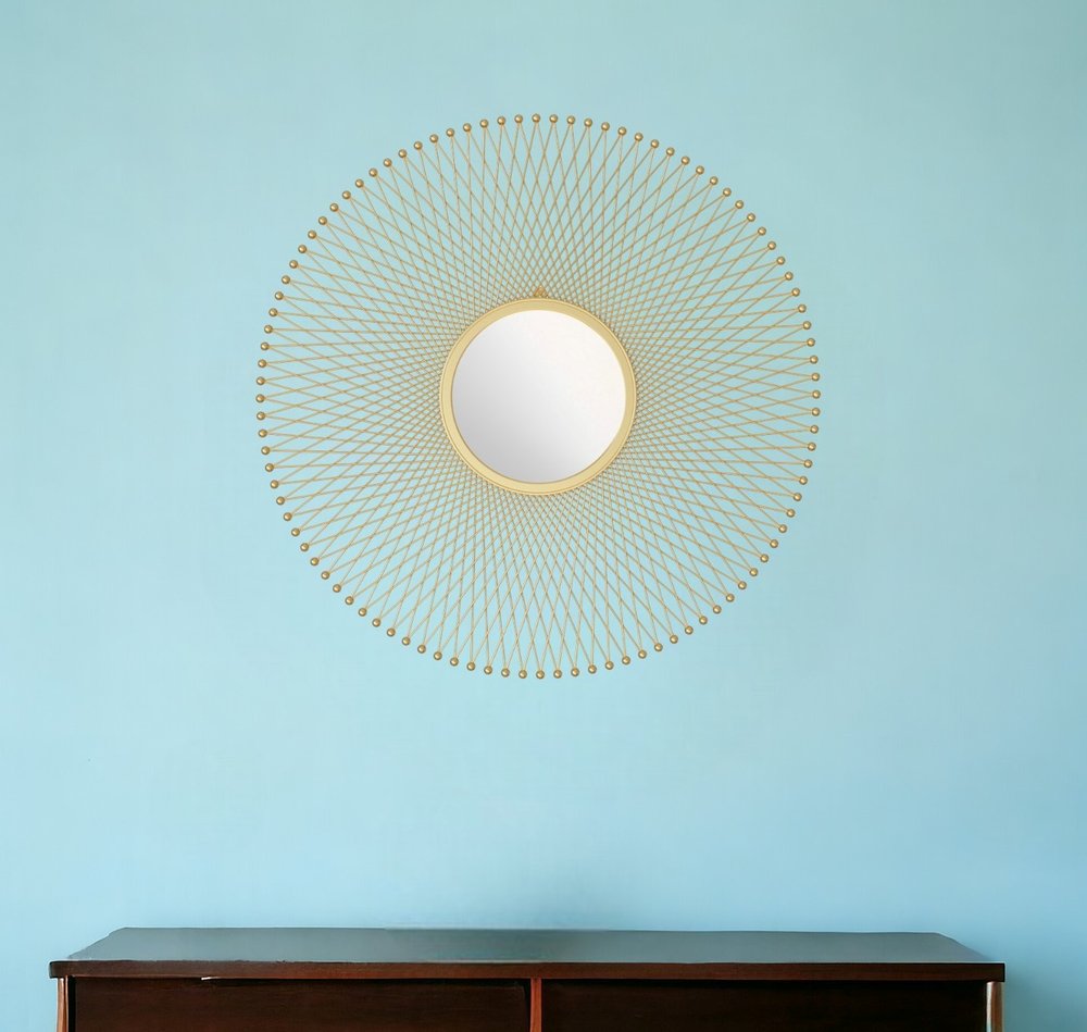 35" Gold Round Pin Framed Mirror