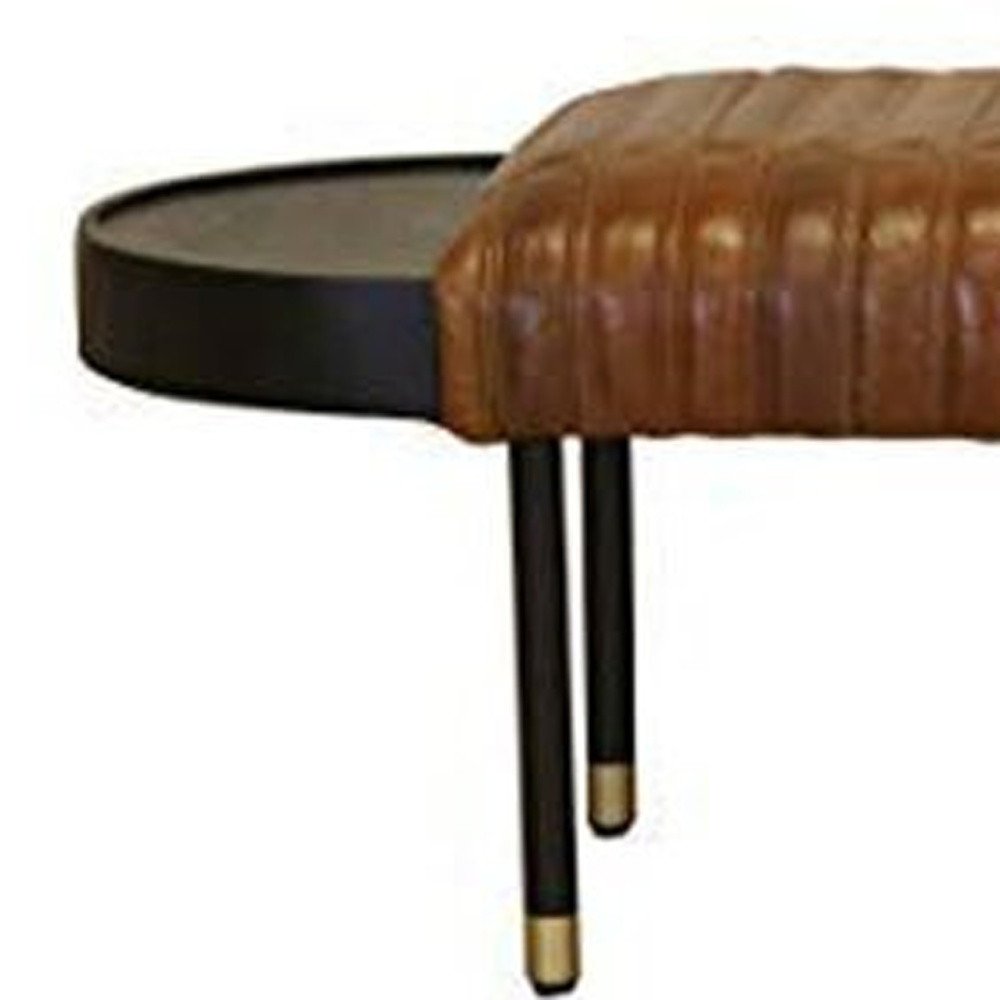 58" Brown and Black Leather Wrapped Bench