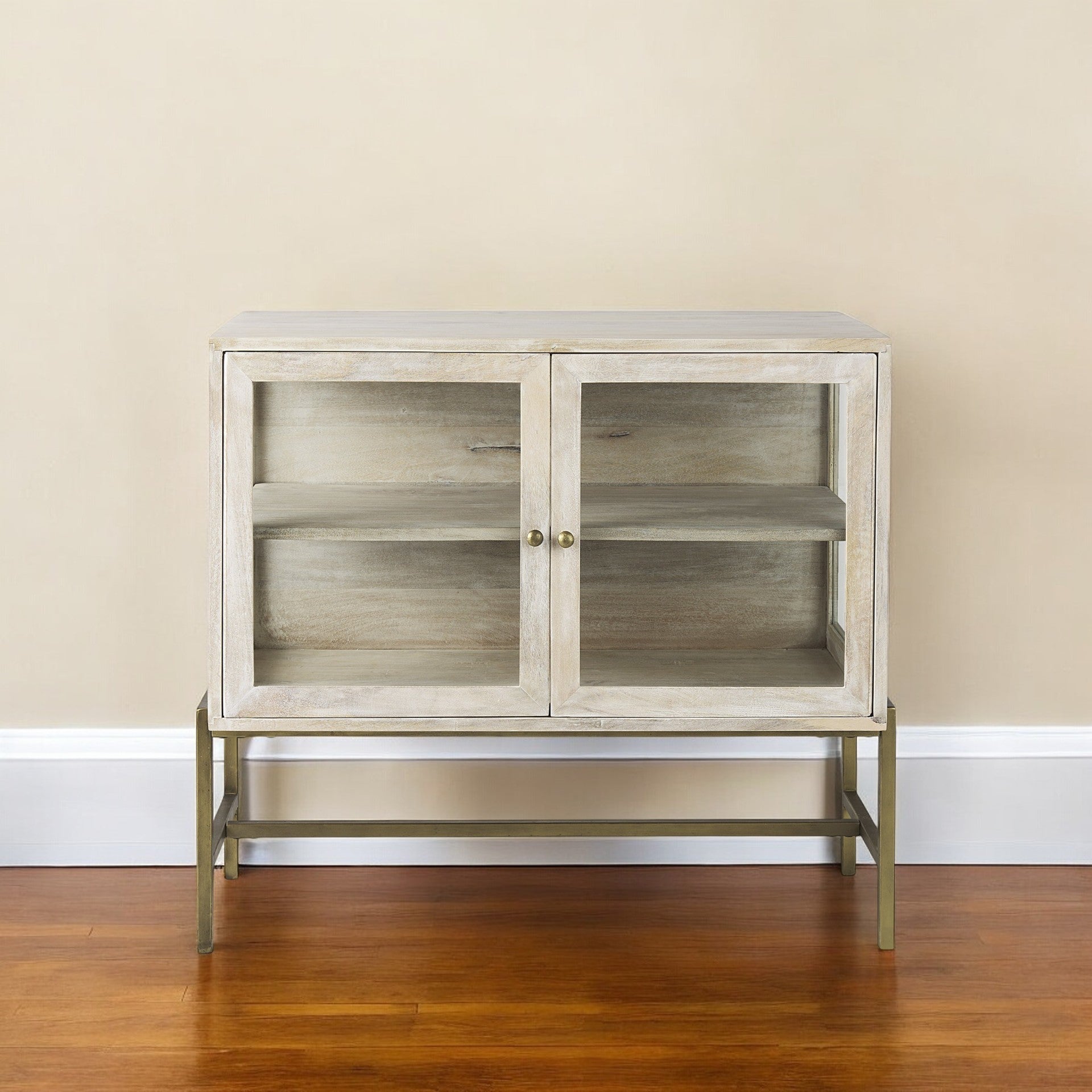 38" Wood Shadowbox 2 Door Cabinet