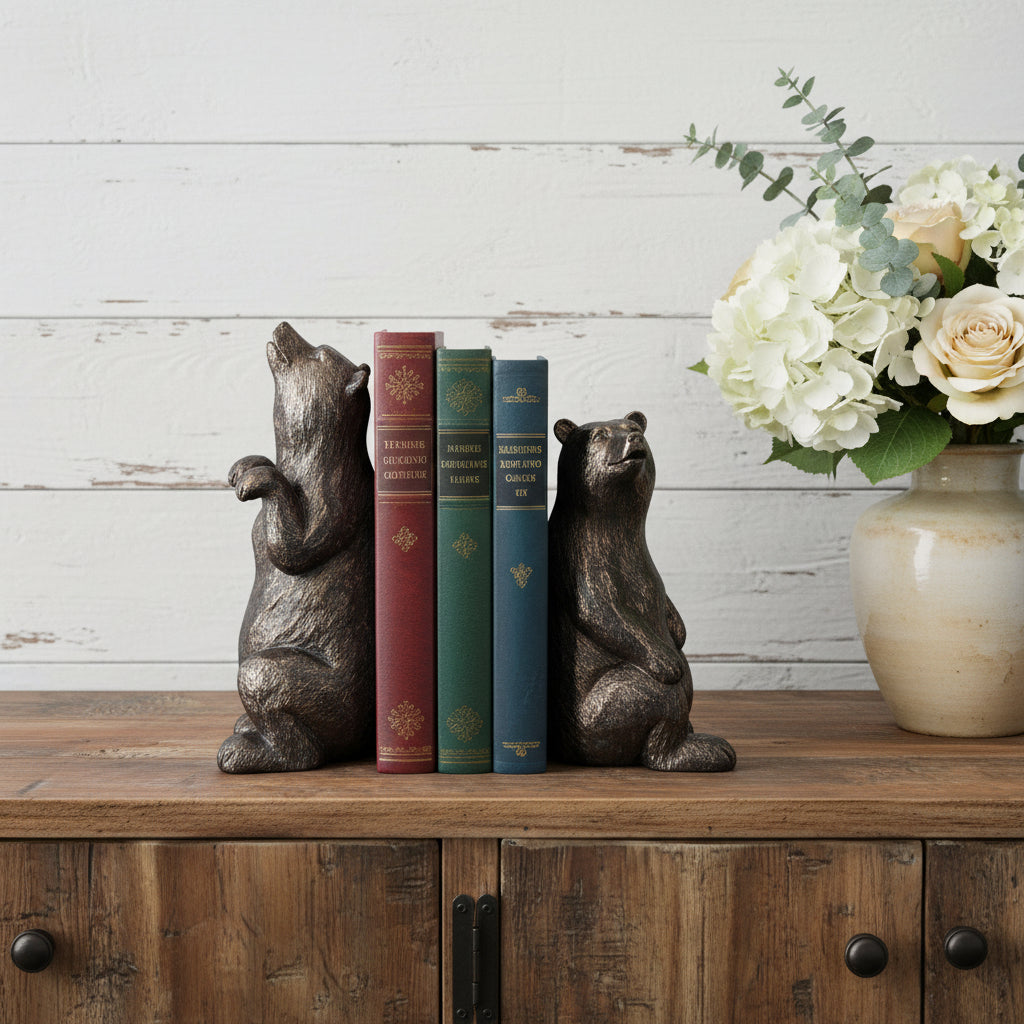 8" Metallic Grizzly Bear Bookends