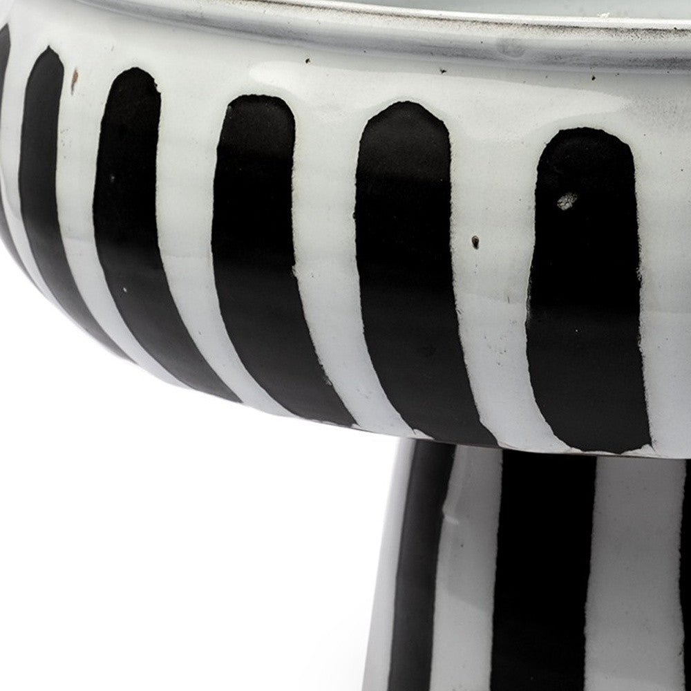 14" White and Black Ceramic Striped Table Vase