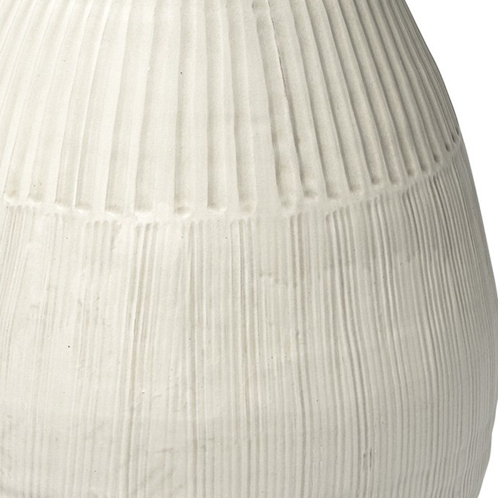 21" White Embossed Striped Ceramic Vase