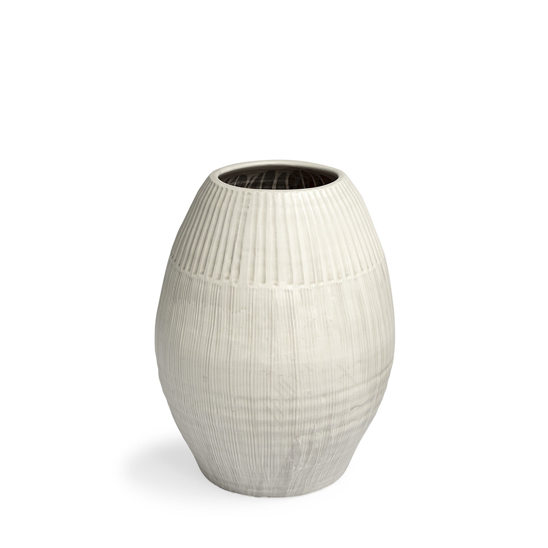 21" White Embossed Striped Ceramic Vase