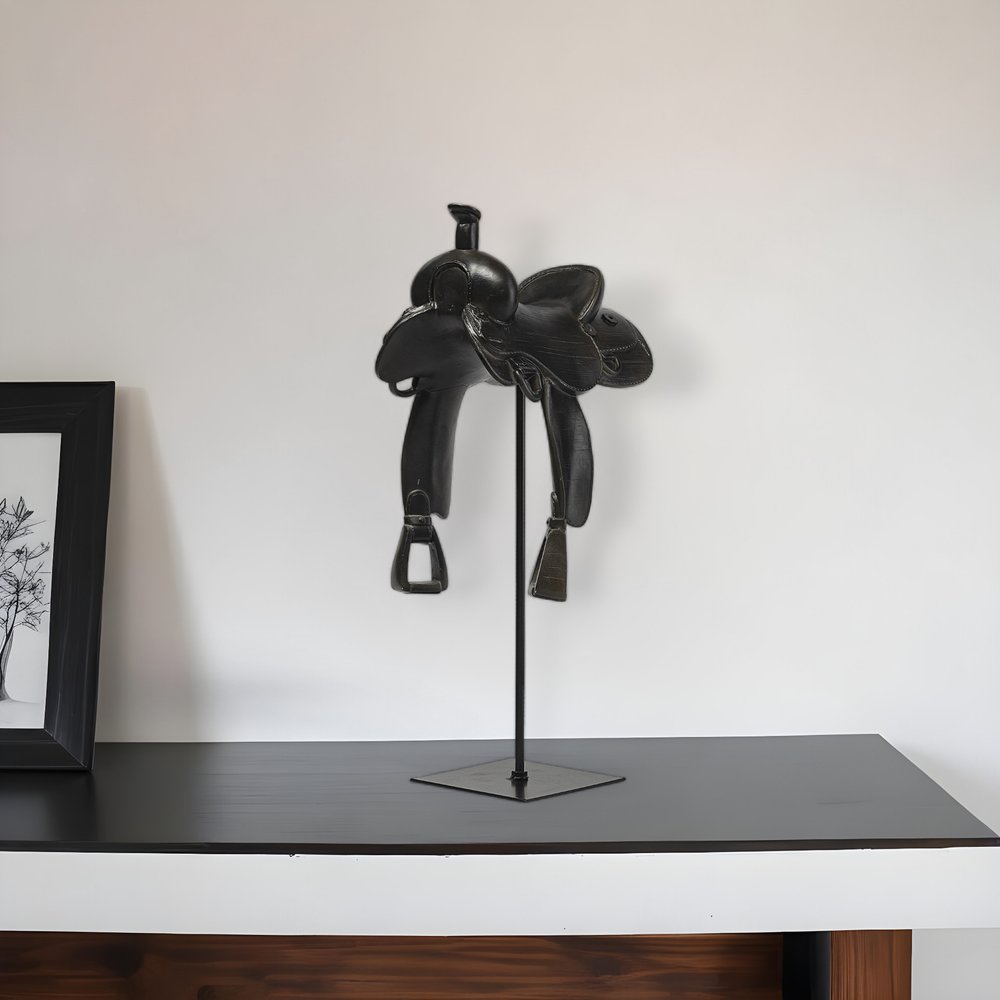 16" Black Metal Western Horse Saddle Sculpture
