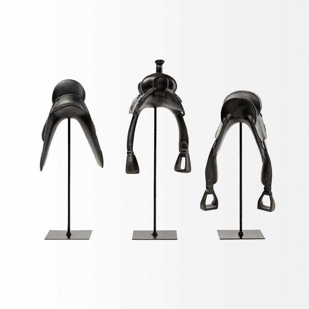 16" Black Metal Western Horse Saddle Sculpture