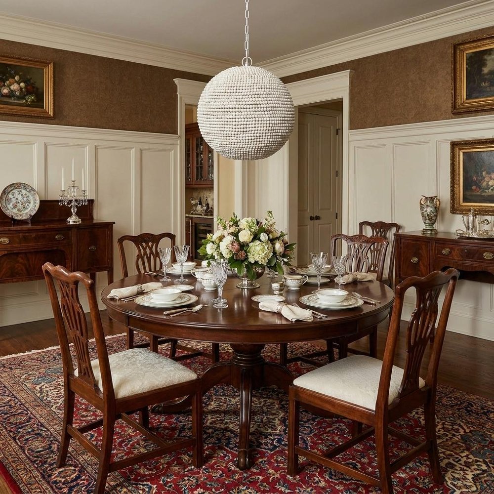 16" Whitewash Beaded Ball Pendant Light