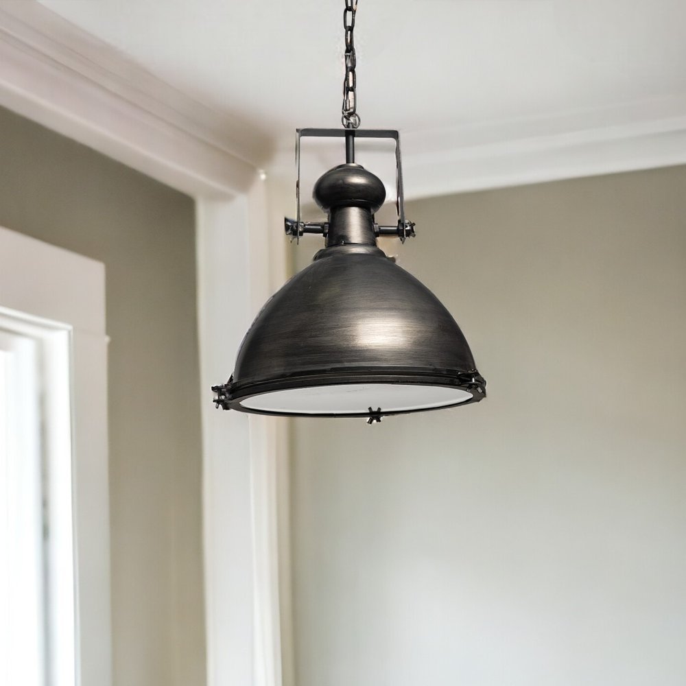 17" Gray Metal Industrial Hanging Pendant Light