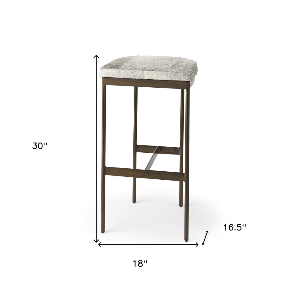 35" Dark Gold Leather and Metal Backless Bar Chair