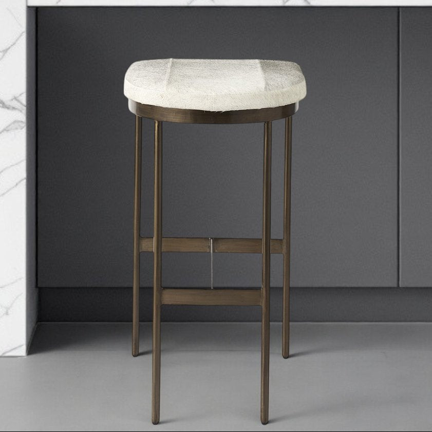 35" Dark Gold Leather and Metal Backless Bar Chair