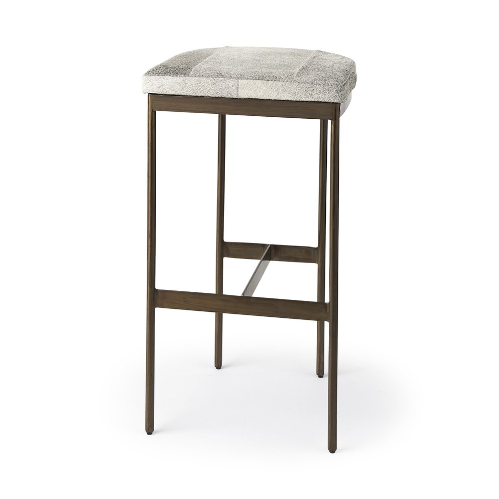 35" Dark Gold Leather and Metal Backless Bar Chair