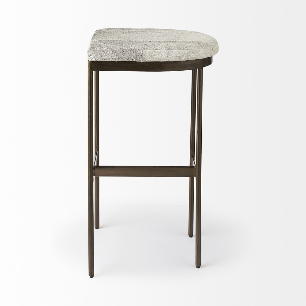 35" Dark Gold Leather and Metal Backless Bar Chair