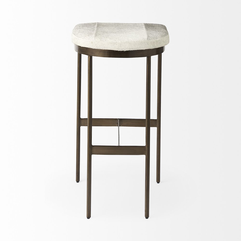 35" Dark Gold Leather and Metal Backless Bar Chair
