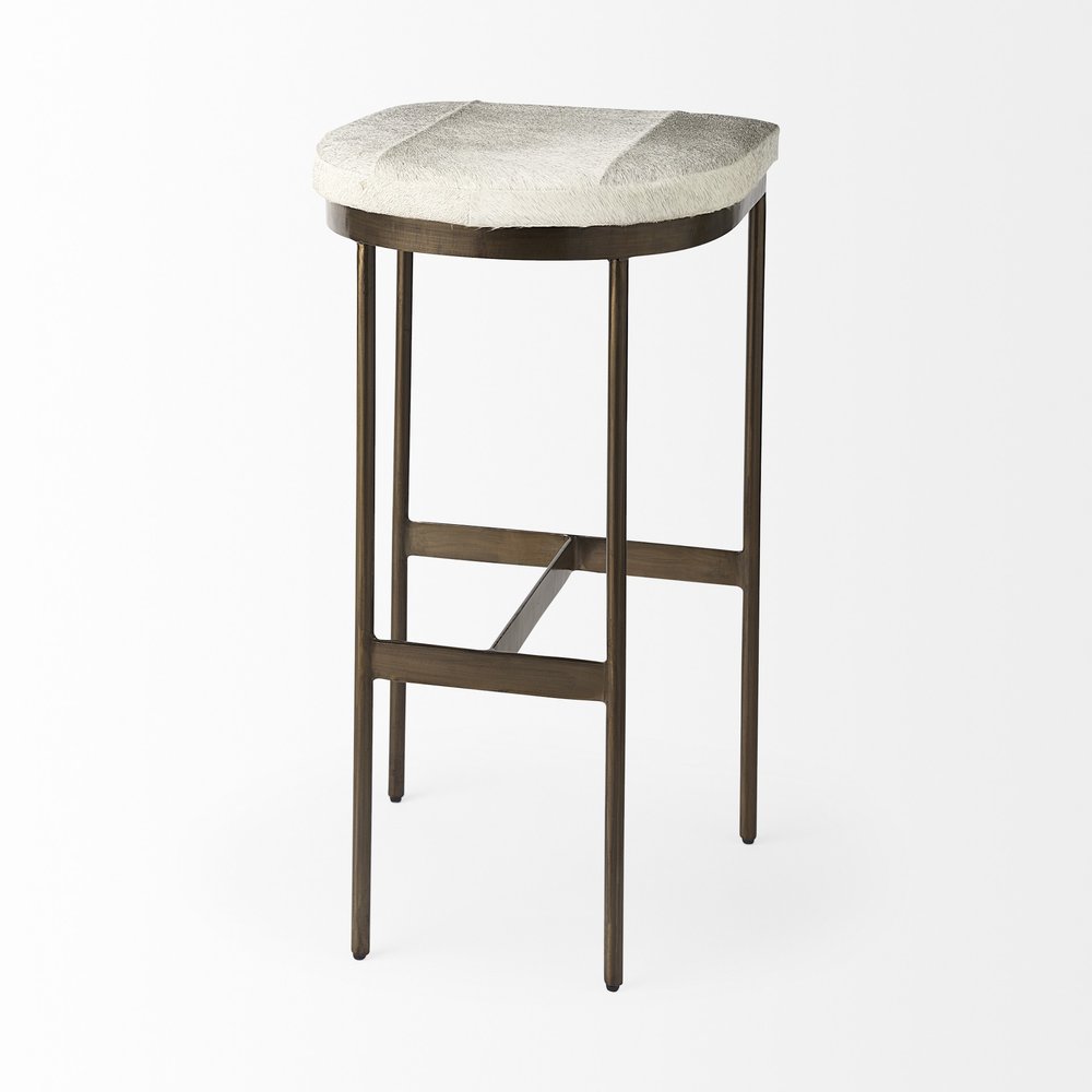 35" Dark Gold Leather and Metal Backless Bar Chair