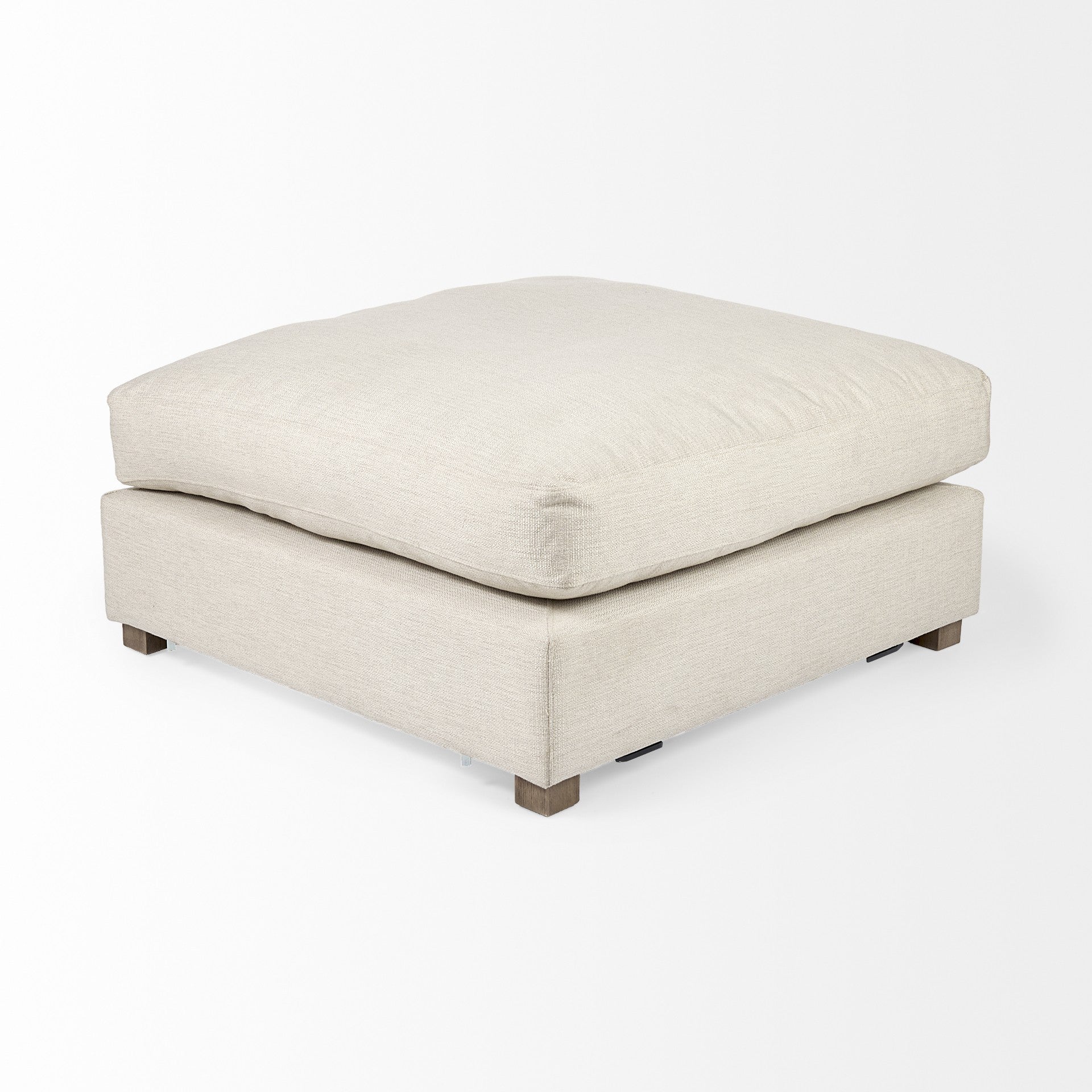 39" Polyester and Wood Square Ottoman