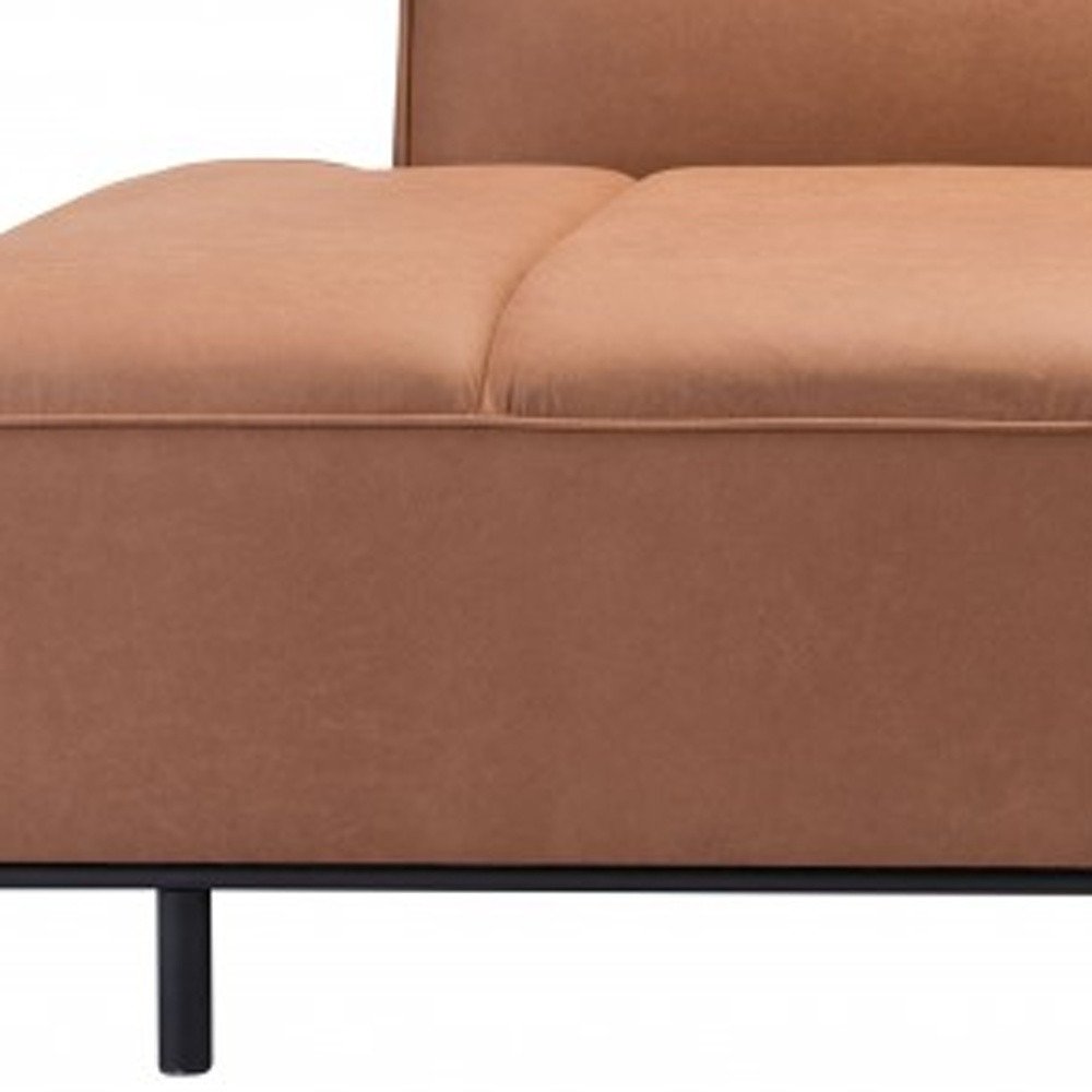 79" Brown Faux Leather Chaise Sofa