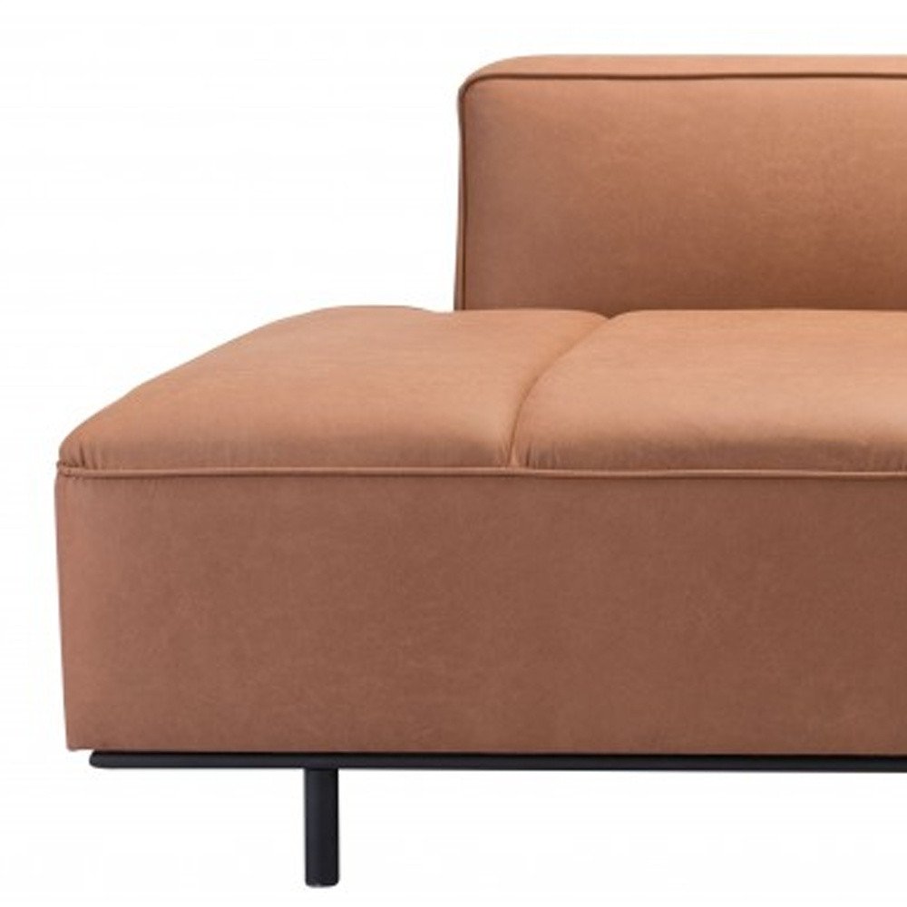 79" Brown Faux Leather Chaise Sofa