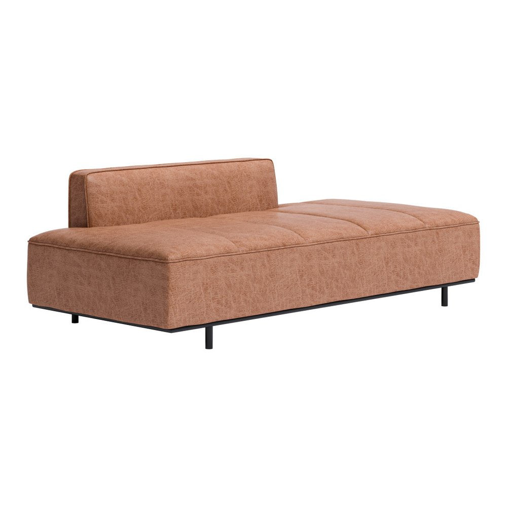 79" Brown Faux Leather Chaise Sofa