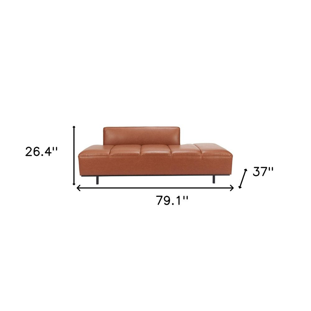 79" Brown Faux Leather Chaise Sofa