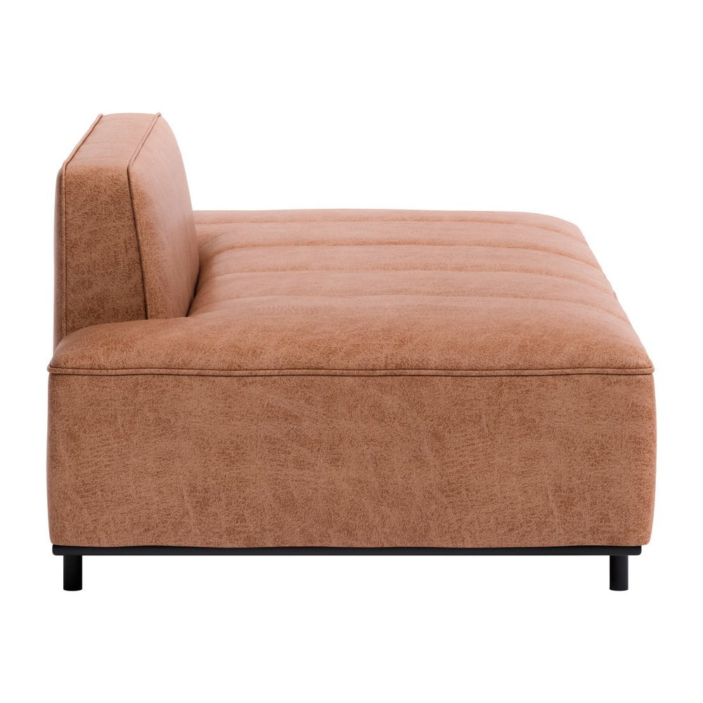 79" Brown Faux Leather Chaise Sofa