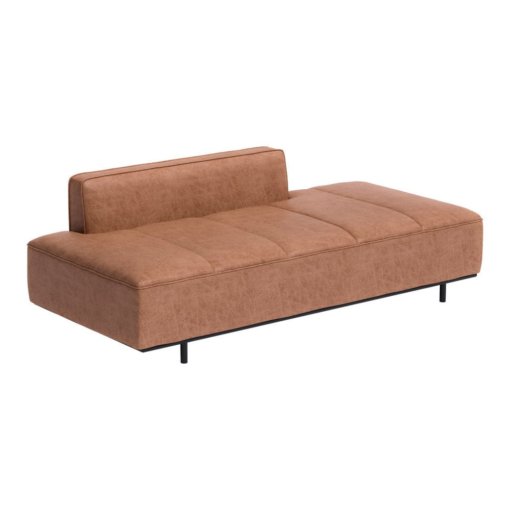 79" Brown Faux Leather Chaise Sofa