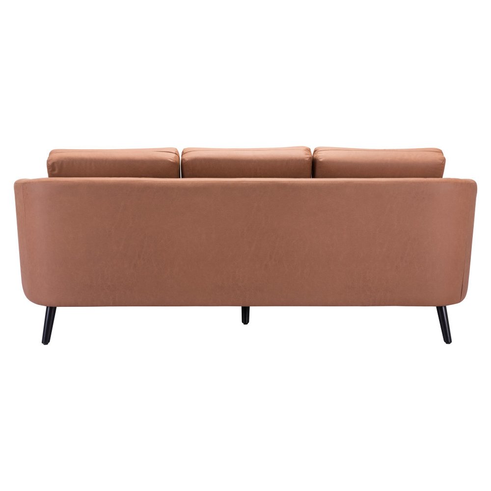 79" Light Brown Faux Leather Mid-Century Sofa
