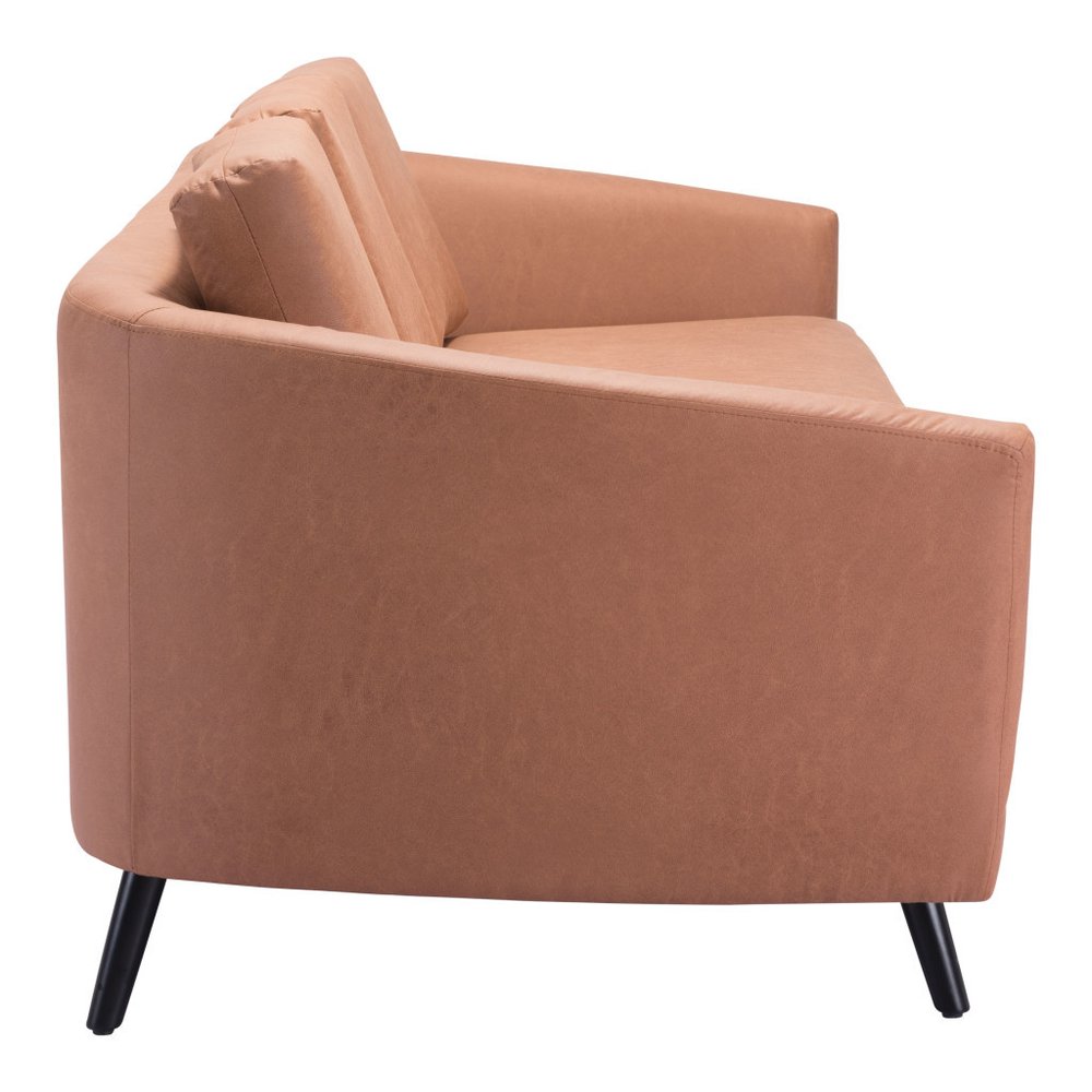 79" Light Brown Faux Leather Mid-Century Sofa