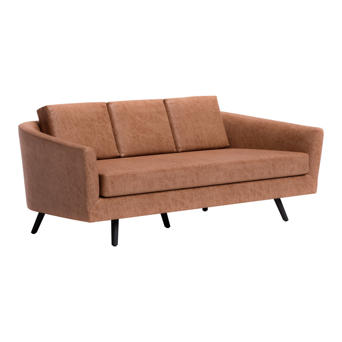 79" Light Brown Faux Leather Mid-Century Sofa