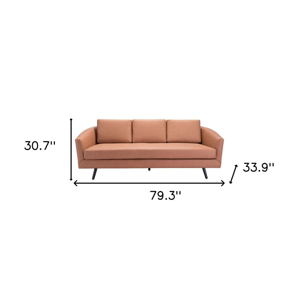 79" Light Brown Faux Leather Mid-Century Sofa