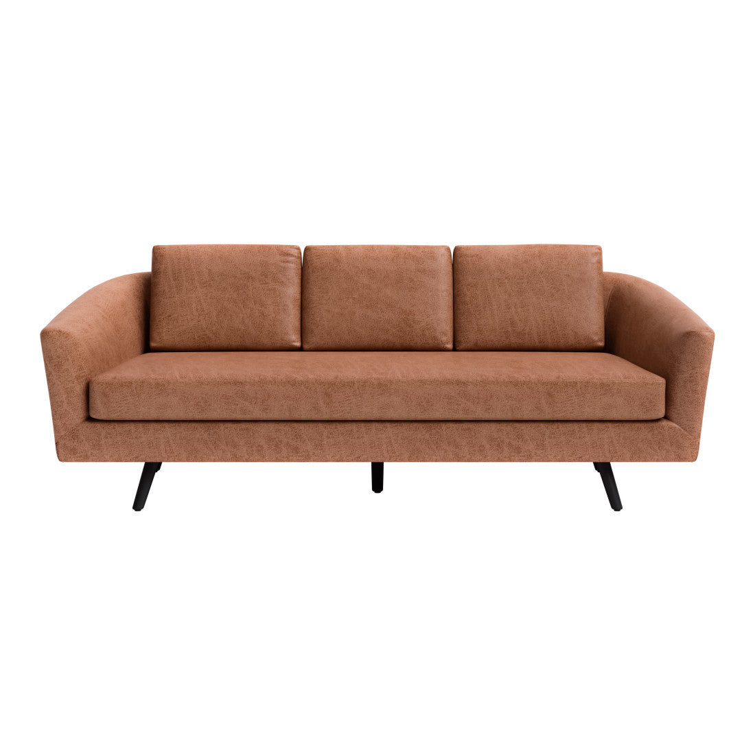 79" Light Brown Faux Leather Mid-Century Sofa