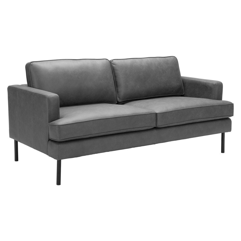 72" Gray Faux Leather Mid-Century Sofa
