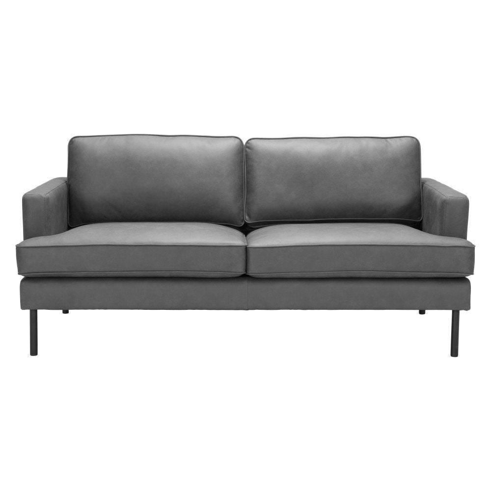 72" Gray Faux Leather Mid-Century Sofa