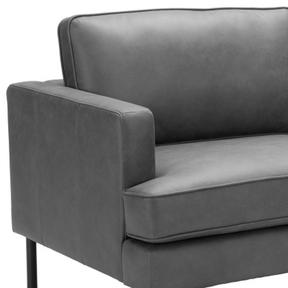 72" Gray Faux Leather Mid-Century Sofa