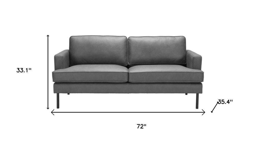 72" Gray Faux Leather Mid-Century Sofa
