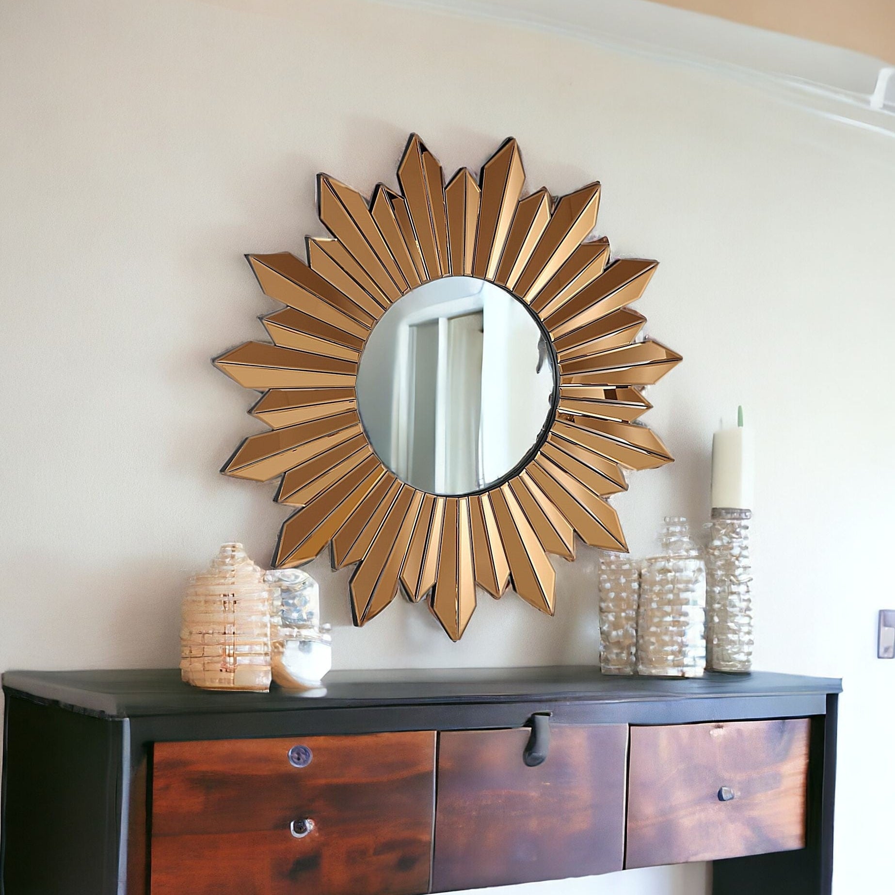 39" Gold Deco Sunburst Metal Accent Mirror
