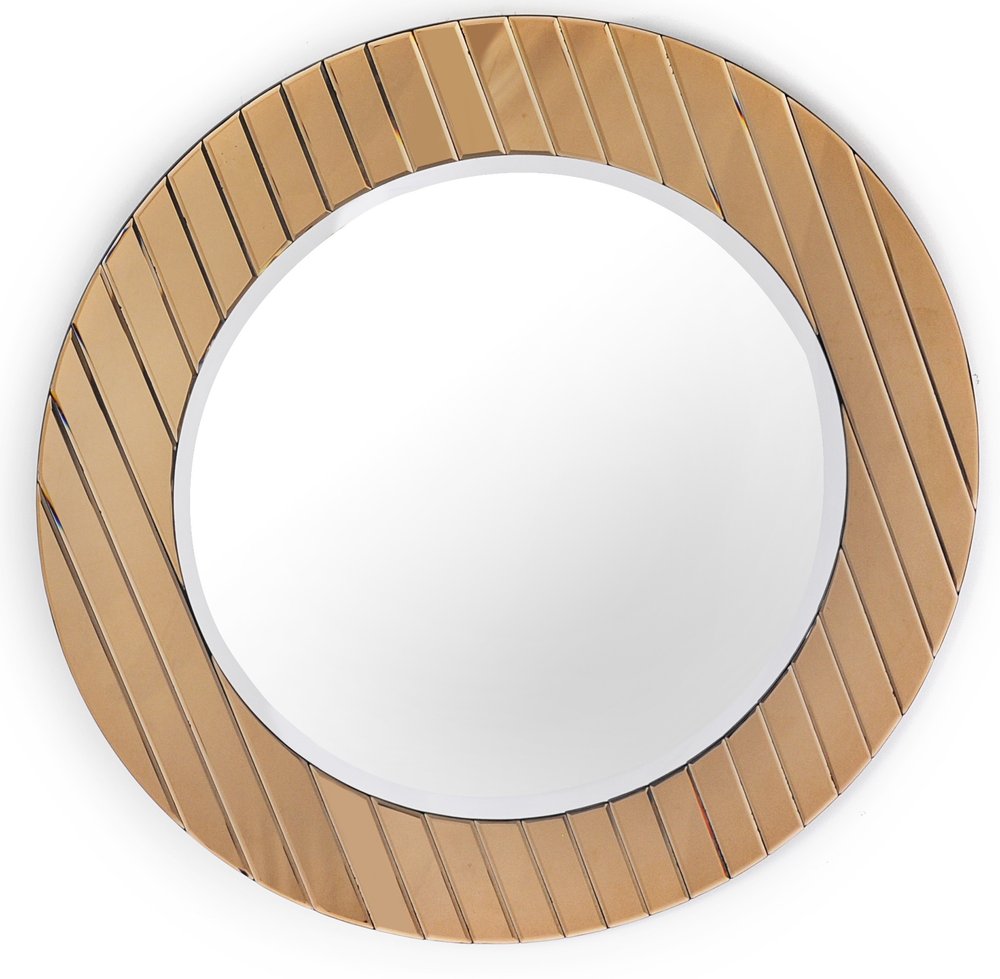 35" Striped Gold Round Beveled Glass Mirror