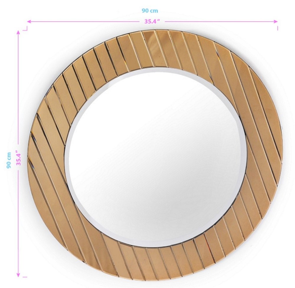 35" Striped Gold Round Beveled Glass Mirror