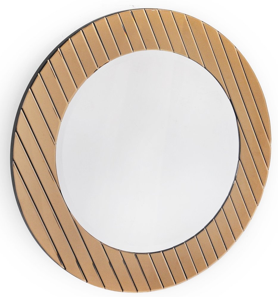35" Striped Gold Round Beveled Glass Mirror