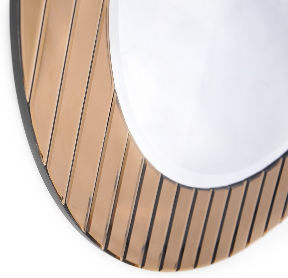 35" Striped Gold Round Beveled Glass Mirror