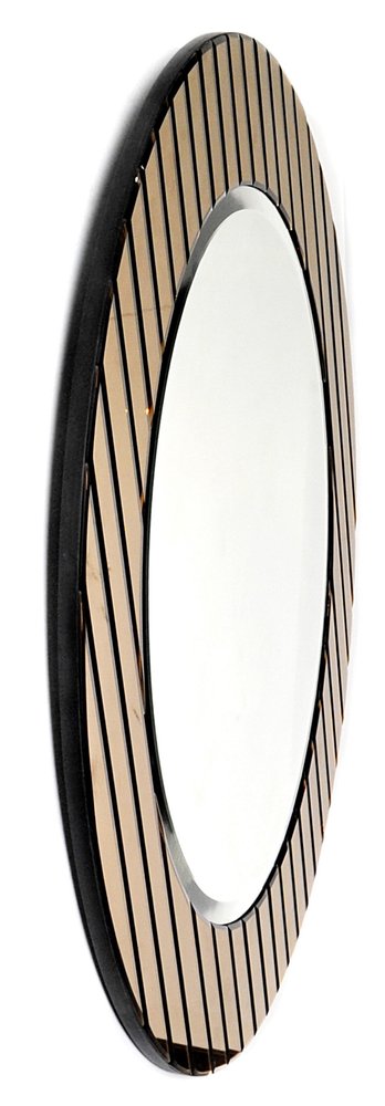 35" Striped Gold Round Beveled Glass Mirror