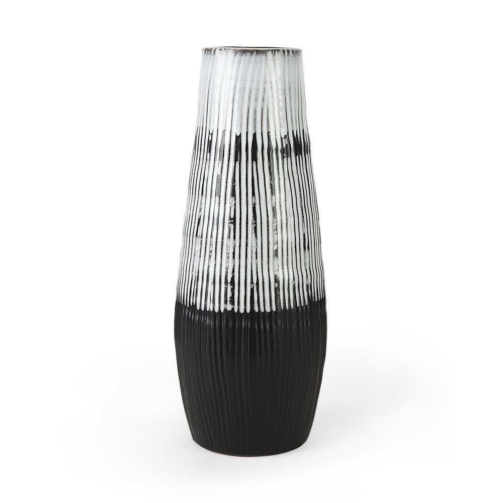 19"Black, Gray and White Cylinder Ceramic Table Vase