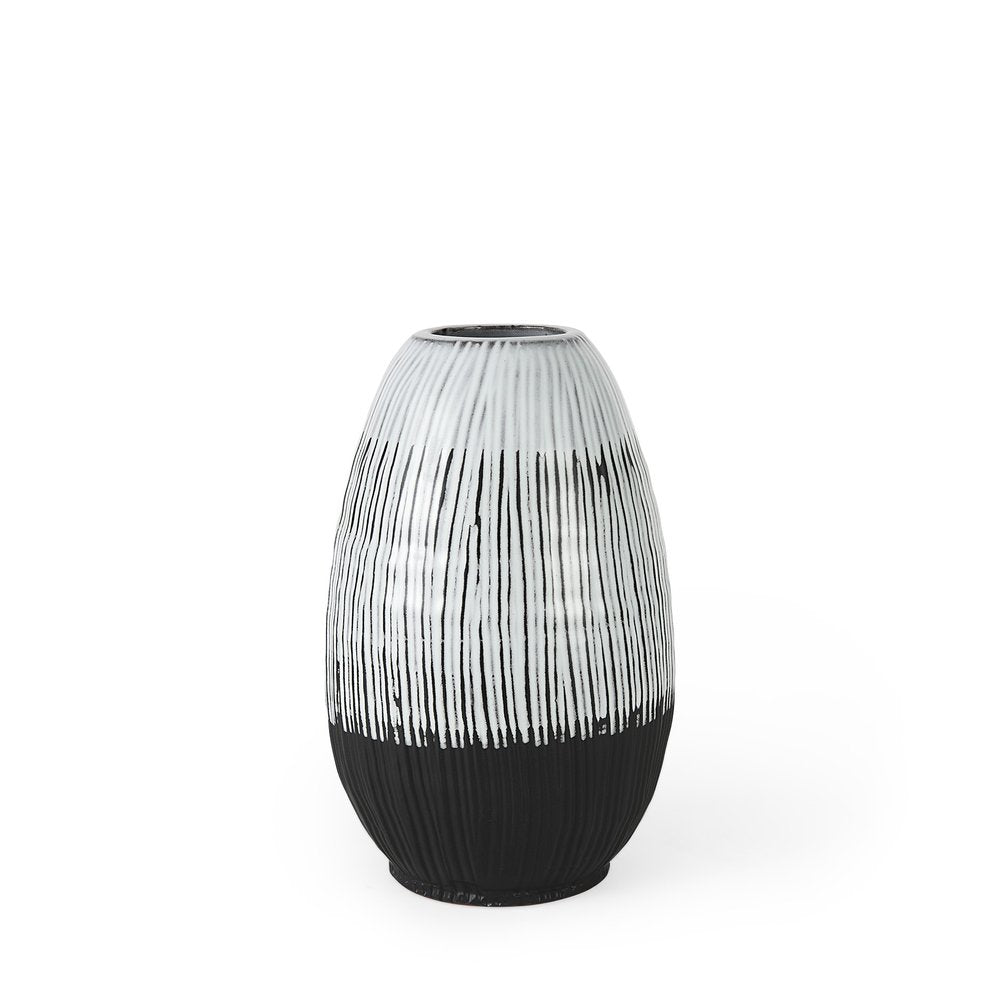 13" Black, Gray and White Cylinder Ceramic Table Vase