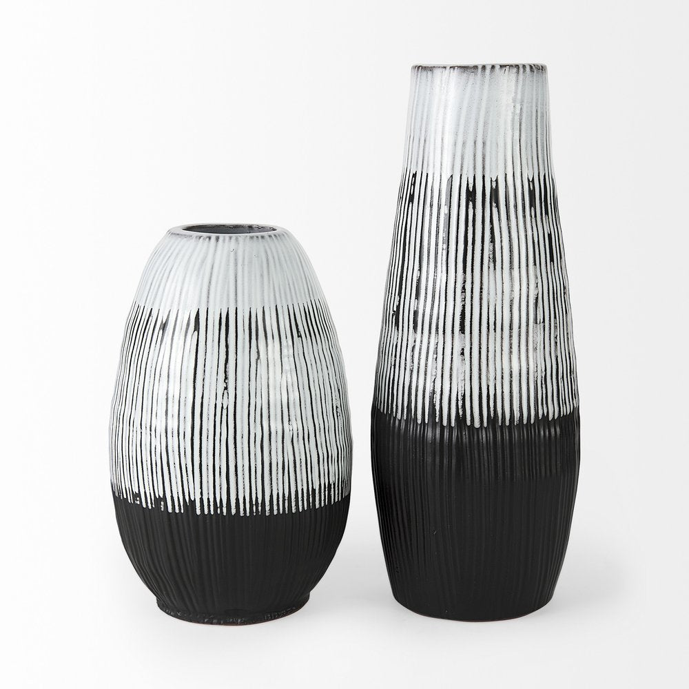 13" Black, Gray and White Cylinder Ceramic Table Vase