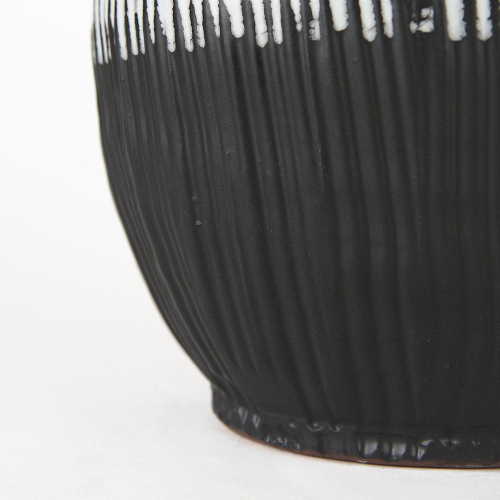 13" Black, Gray and White Cylinder Ceramic Table Vase