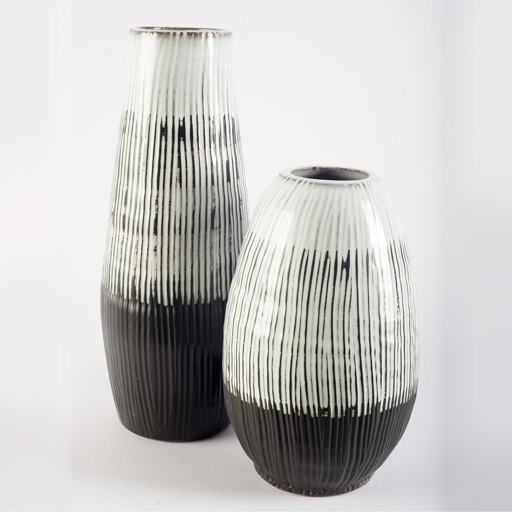 13" Black, Gray and White Cylinder Ceramic Table Vase