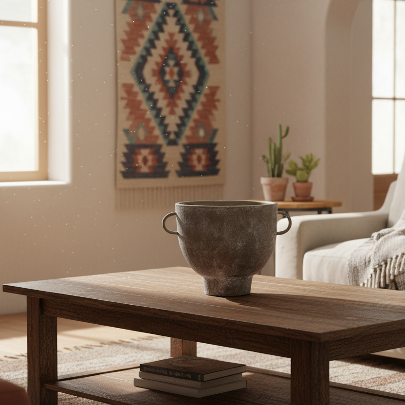 10" Brown Whitewashed Amphora Table Vase