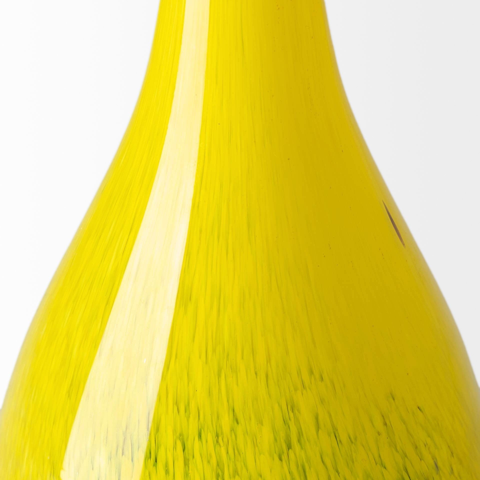 21" Yellow and Gray Handspun Glass Long-Neck Vase