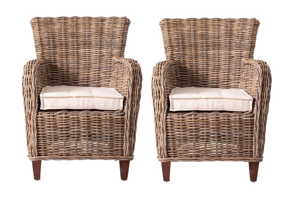 Set Of Two 26" Natural Brown Wingback Wicker Dining Chairs