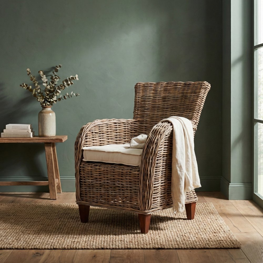 Set Of Two 26" Natural Brown Wingback Wicker Dining Chairs